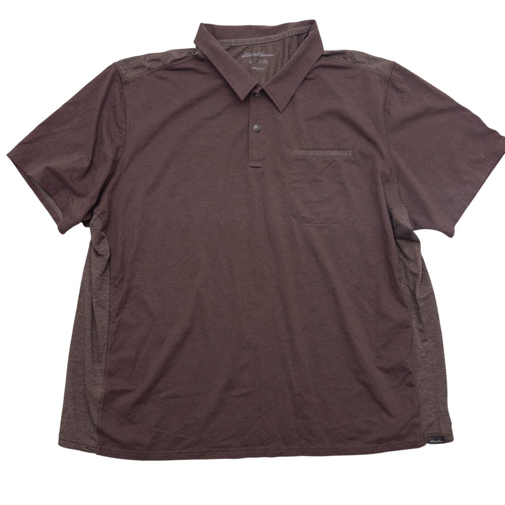 Eddie Bauer Polo Shirt Mens 3XL Brown Gray FreeDry Mesh Pocket Travex